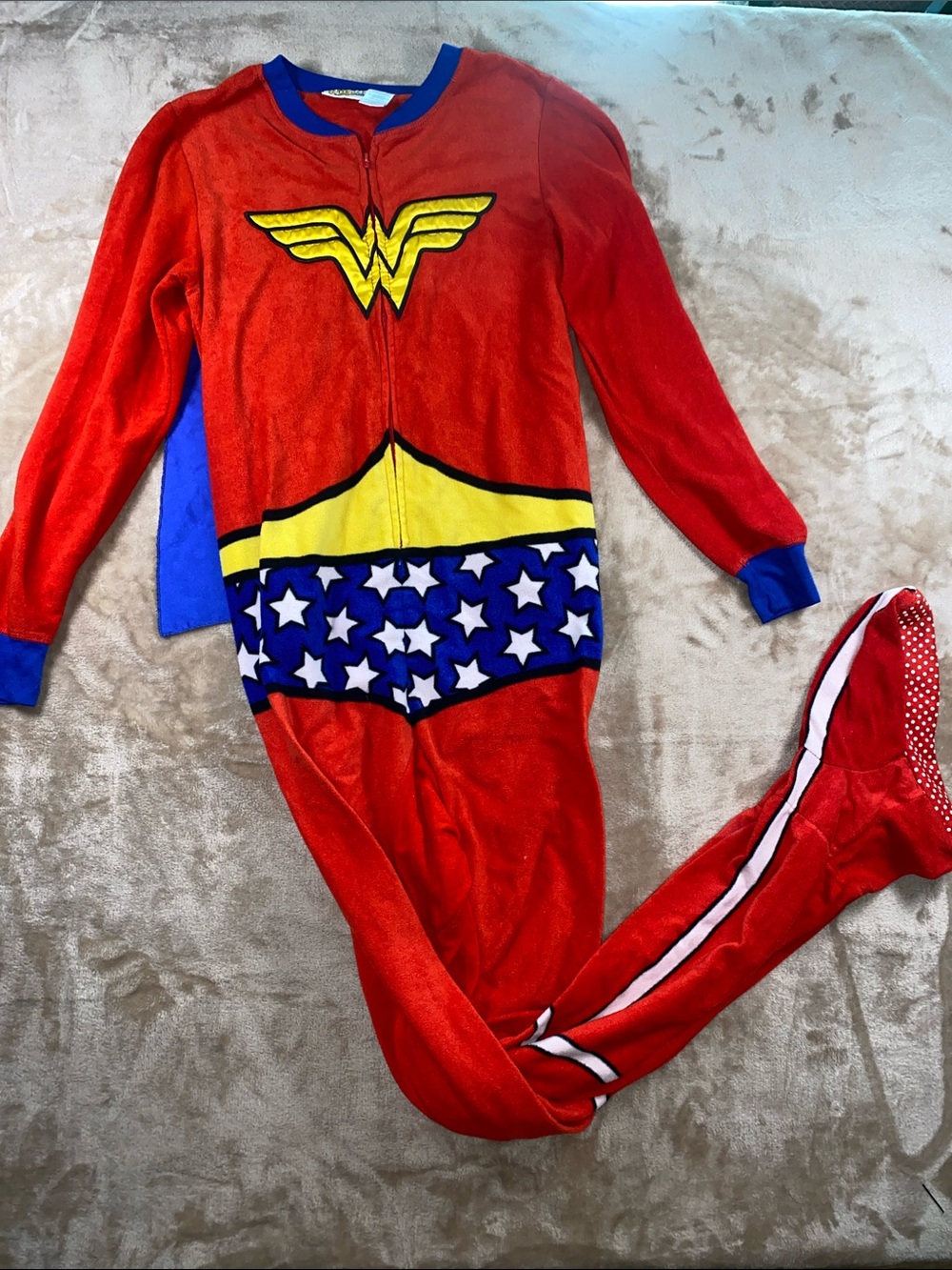 DC Comics Wonder Woman Red and Blue Onesie Pajamas with removable Cape
